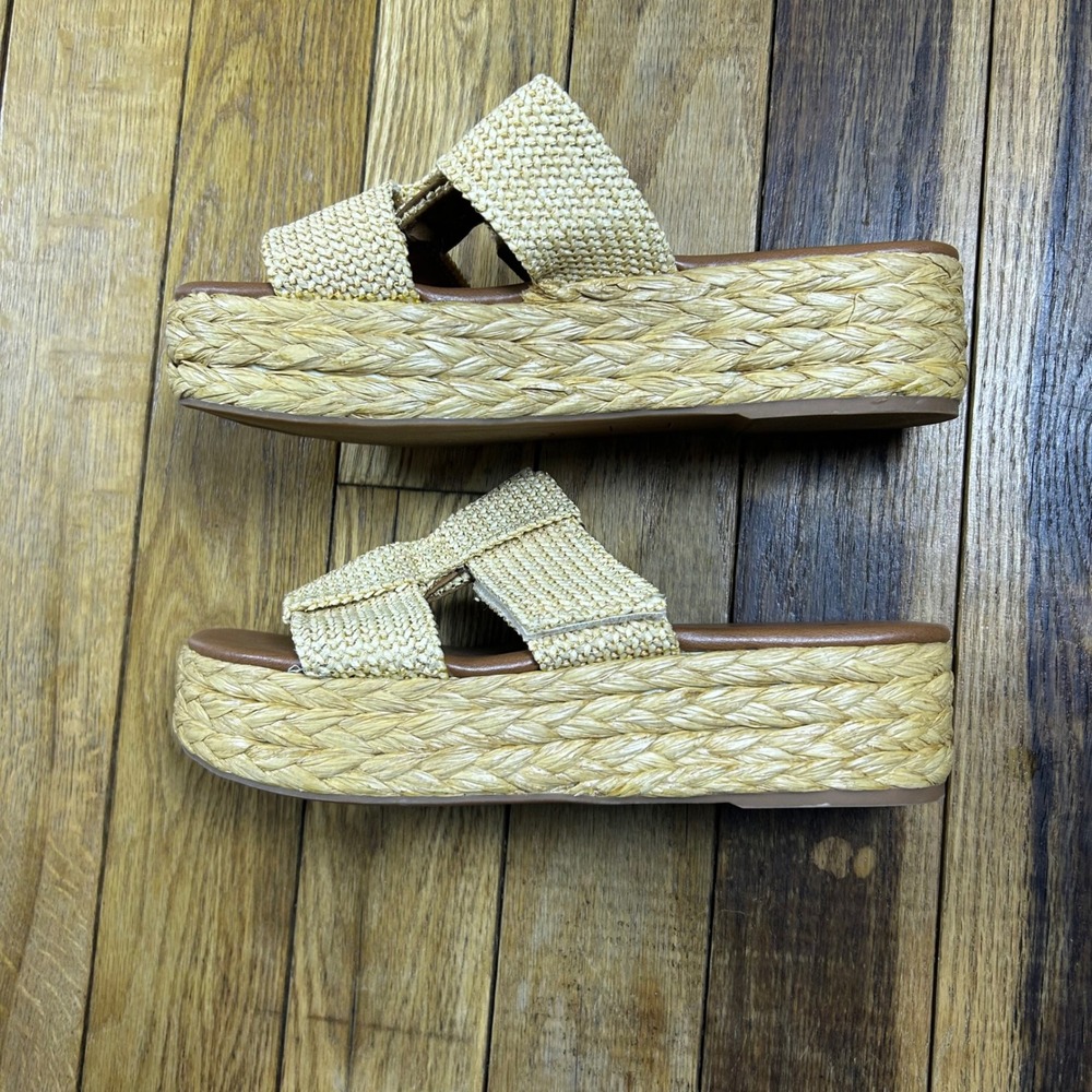 Zodiac Platform Wedge Slide Sandals Tan Woven Straw Espadrille Style‎ Women's 10 - Picture 3 of 6